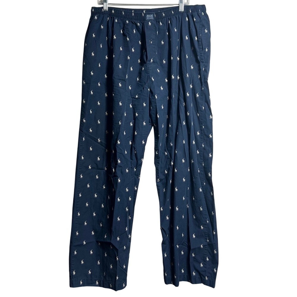 Polo Ralph Lauren Mens XL Navy Blue Cotton Pony Logo Pajama Sleep Pants XL 40-42 - Picture 1 of 6